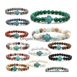 Beaded Update Natuursteen Armbanden Blue Tortoise Strand Armband Sea Turtle Charm Agate Tiger Eye Turquoise Lava Kralen Vrouwen Drop D Dhgf3