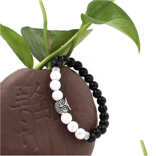 Mise à jour perlée Pierre naturelle Hibou Agate Brins de perles Bracelets Sier Gold Head Bijoux de mode pour hommes Drop Livraison Bijoux Bracelet Dhndk