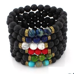 Perles de mise à jour ton noir lave perles brins bracelets turquoise bouddha diffuseur d'huile bracelet bijoux fins pour livraison directe bijoux Dh4Oq