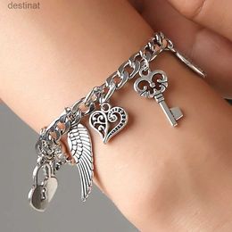 Perlé Vintage couleur argent bricolage éléphant coeur serrure clé bracelet fleur étoile ailes mode pendentif bracelet à breloques pour hommes femmes L24213