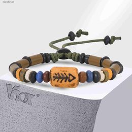 Perles Vnox poisson os perles bracelets porte-bonheur pour hommes femmes Vintage rétro ethnique Trible perlé bracelet réglable bijoux L24213