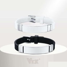 Perlé Vnox personnalisé personnalisé ID gravé nom lettres femmes hommes enfant Bracelet manchette bracelet Sile bracelet taille réglable bande Dr Otkqf