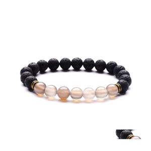 Kralen vulkanische stenen armband mannen en vrouwen oude bronzen dubbele cirkel 8 mm natuurlijke grijze agaat snaar kralen drop levering sieraden dhxod