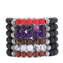 Pierre volcanique perlée Strand Bracelets Weathering Agate Stones Matte Yoga Set Buddha Beads Bracelet Mens Ethnic Tiger Eye Wo Dhgarden Dhnz6