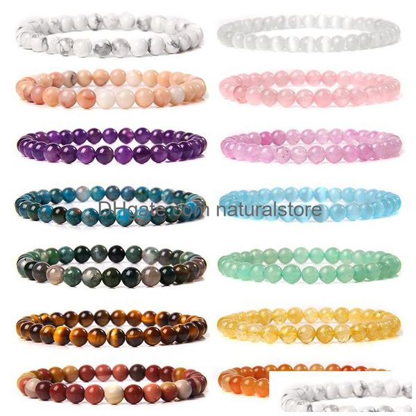 Perlé En Gros 6Mm Pierre Naturelle Diverses Couleurs Bracelets Pour Femmes Hommes Quartzs Agates Grenat Pierre De Soleil À La Main Bracelet Bijoux Dro Oth5B