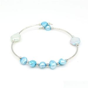 Perlé En Gros Usine Direct Ciel Bleu Fleur D'eau Douce Perles Bracelet À La Main Réglable Bracelet Charmes Femmes Cadeau Dro Dhjnq