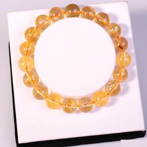 Perlé En Gros De Mode Naturel Bijoux Citrine 10Mm Perles Rondes Semi Précieuse Pierre Cristal Chunky Rouge Bracelets Bracelets Pour Les Femmes Dhabx