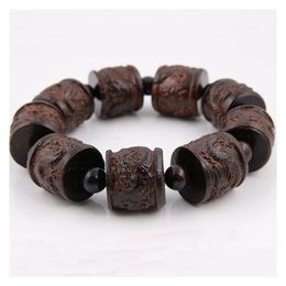 Perles en gros or Phoebe sombre bois bracelets vent national perles en bois bracelet bijoux bouddhisme sculpture tête de Bouddha goutte Deli Dhxky