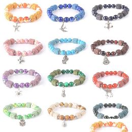 Perlen Großhandel Hohe Qualität Farbige Lava Vulkanstein Armband Legierung Schmuck Freundin Schwestern Geschenk Drop Lieferung Dhtc5