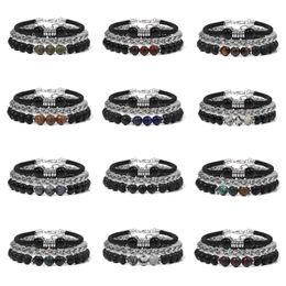 Kralen Groothandel Natuurlijke Genezing Kristal Steen Chakra's Tijgeroog Kraal Roestvrij Stalen Armband Set Voor Mannen Sieraden Drop Delivery Brace Dhr2D