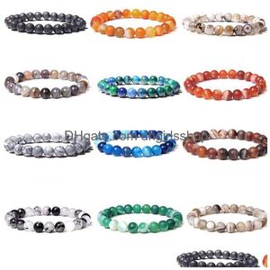 Venta al por mayor con cuentas Strands Bracelet 8Mm Beads de piedra natural Brazalete para hombre Gorgeous Semi-Precious Black Onyx Lava Tiger Eye Healing para W Oteh4