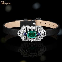 Beaded Wong Rain Vintage 925 Sterling Silver Emerald Lab Sapphire Gemstone Cowhide armbanden Bangle ketting sieraden jubileum cadeau 240423