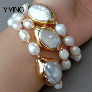 Beaded y ying 8 3 Baris Mutiara Air Tawar Barok Putih Budidaya Gelang Keshi Untuk Pernikahan Klasik Buatan Tangan Wanita 230427