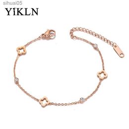 Kralen YiKLN Rvs CZ Kristal Bloem Plant Chain Link Charm Armbanden Voor Vrouwen Meisjes Sieraden YB19114 YQ240226