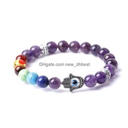 Yoga Perlé 7 Chakra Perles De Pierre Naturelle Bracelet Strand Bracelets De Pierres Précieuses Améthyste Oeil De Tigre Lapis Reiki Cristaux De Guérison Mode Dhe0O