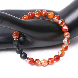 Kralen Yoga 7 Chakra Steen Armband Strengen Gestreepte Rode Agaat Lotus Charme Boeddha Hoofd Vulkanische Armbanden Polsbandje voor Vrouwen Dhgarden Dhoke