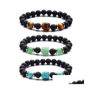 Perle de yoga perle Boule de bouddha en pierre naturelle Bracelet Bracelet Tiger Eye Amethyst Crystal Lava Rock Rock Diffuseur Bracelets pour les femmes M dhloq