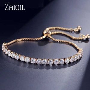 Perlé ZAKOL Mode Zircon Cubique Tennis Bracelets Bracelet pour Femmes Blanc Rond Cristal Réglable Bracelet Bijoux De Mariage YQ240226