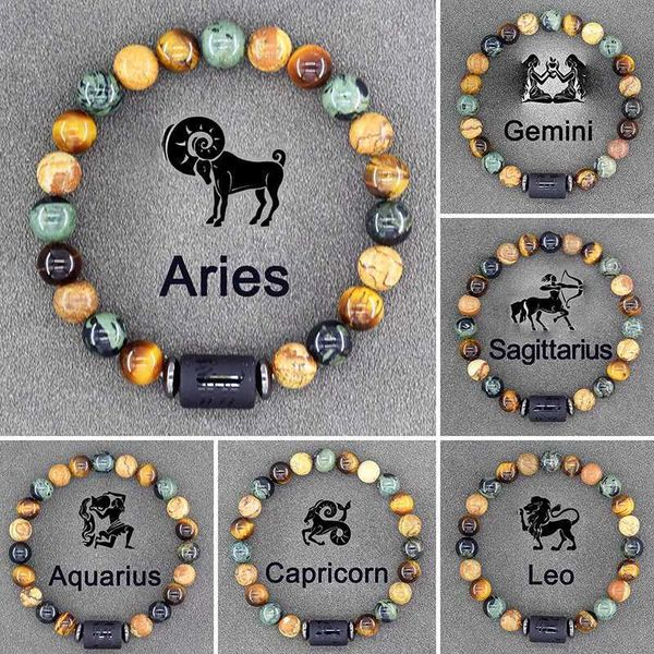 Bracelet de signe du zodiaque perlé Homme 12 Constellation Bangles Men Gemini Virgo Leo Balance Bracelet Femmes Friends Amitié Gift Bracelet à la main 240423