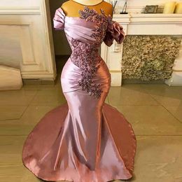 Kralen Elegante Licht Paarse Zeemeermin Jurken 2023 Sheer Neck Plus Size Aso Ebi Prom Dress Afrika Avondjurken