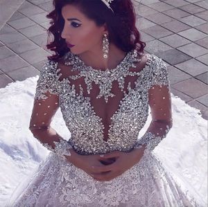 Per perle les dernières robes musulmanes à manches 2024 avec des robes de mariée en dentelle à paillettes longs à paillettes Turke Robe de Mariage