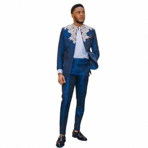 Costumes de mariage pour hommes Fit Slim Appliques Blazer Set formel marié Tuxedos simple boutonnage veste pantalon 2 pièces homme Dr W1Ph #