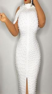 Beading White Plus Size bodycon jurk 5xl 2021 Party Dinner Club Midi -jurken Elegant Split Female Evening Vestidos9999892