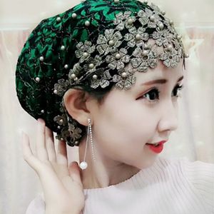 Perles femmes dentelle Turban casquette broderie femmes musulmanes été chapeaux islamique chapeaux Bonnet prêt à porter femme tête enveloppes