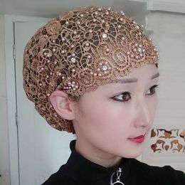 Per perle femme Turban Cap Broiderie Fashion Female Head Wraps Muslim Headscarf Bonnets Cancer Chemo Hat 240409