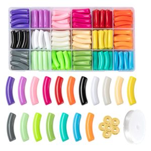 Perles 1 ensemble bricolage CCB plastique Tube incurvé perles extensible Bracelet faisant Kit coloré nouilles glisser acrylique perle entretoise perles élastique cordon