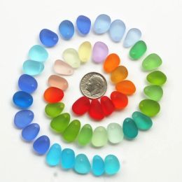 Perles 10 pièces de perles de verre de mer percées sur le dessus/perles de verre de plage pour la fabrication de bijoux, petite taille (longueur 1215mm))