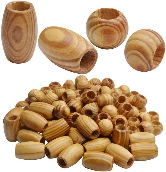 Cuentas 100 piezas de cuentas espaciadoras de madera de tubo ovalado grande, cuentas artesanales de madera redonda natural con grano para suministros de fabricación de joyas de bricolaje, agujero: 10 mm