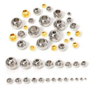 Perles 100 pcs/lot perles en acier inoxydable plaqué or 212mm grand trou boule européenne entretoise perles en vrac pour la fabrication de bijoux résultats de bricolage