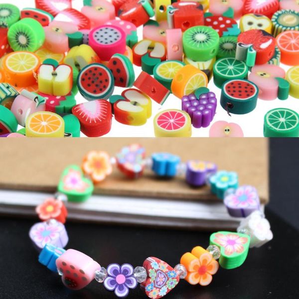 Cuentas 100 unids/set colores mezclados forma de fruta arcilla espaciador polímero para fabricación de joyería DIY niños accesorios hechos a mano