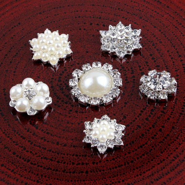 Cuentas 120 botones decorativos de metal hechos a mano vintage+perlas de cristal suministros de artesanía botones de diamantes de imitación con parte posterior plana para accesorios para el cabello