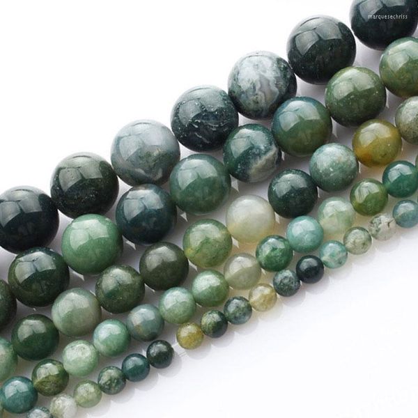 Perles 2-14 mm Agates d'arbre vert rond Mousse pour les bijoux Bracelets 15 '' Cadeau de bricolage à aiguille bricolage