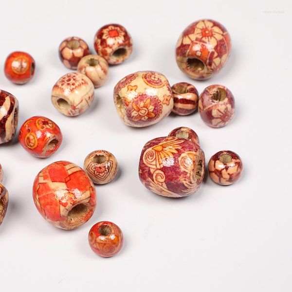 Perles 20-100 pièces mixte imprimé bois grand trou perle bijoux à bricoler soi-même accessoires faisant collier Bracelet macramé artisanat