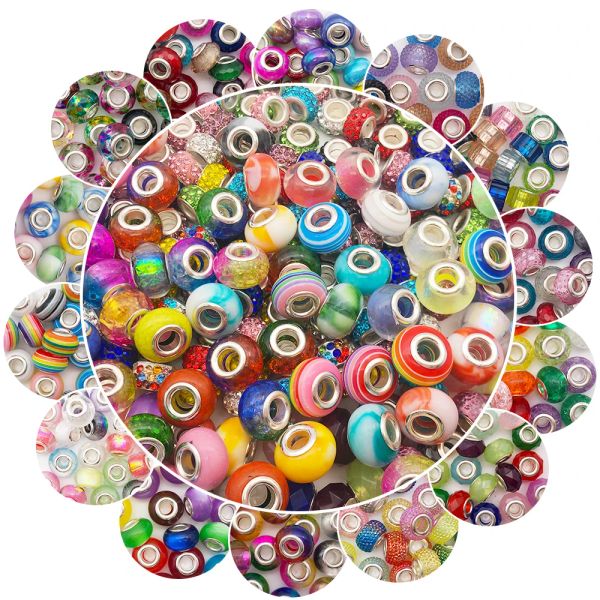 Beads 200 unids/lote, cuentas europeas de resina a la moda, espaciadores de agujeros grandes, cuentas para DIY, collar, pulsera, accesorios para hacer joyas