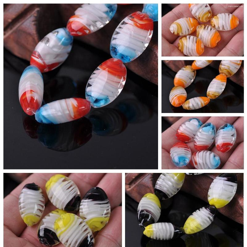 Beads 24x15mm Flat Oval Handmade Lampwork Glass Loose For Jewelry Making DIY Crafts Findings