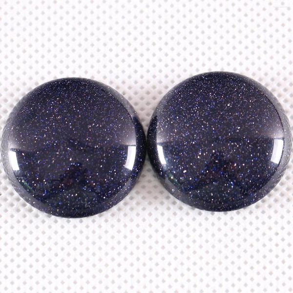 Perles 25MM rond Cabochon cabine pierre naturelle grès bleu pas de trou percé perle pour femmes hommes bricolage bijoux faisant anneau 2 pièces/lot K1070