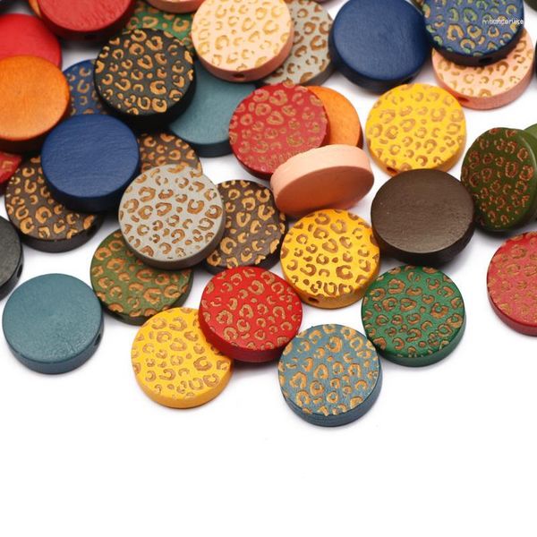 Perles rondes à motif léopard en bois naturel, espacement de 15/20mm, amples pour la fabrication de bijoux, accessoires de bricolage, 30 pièces/lot