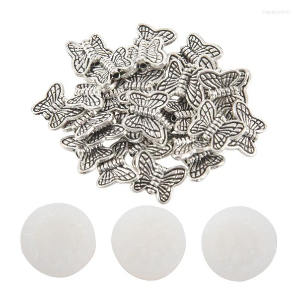 Perles 30 pièces tibétain-argent papillon entretoise breloque 10mm perle fabrication de bijoux 1 ensemble bricolage Silicone 3D fleur moules