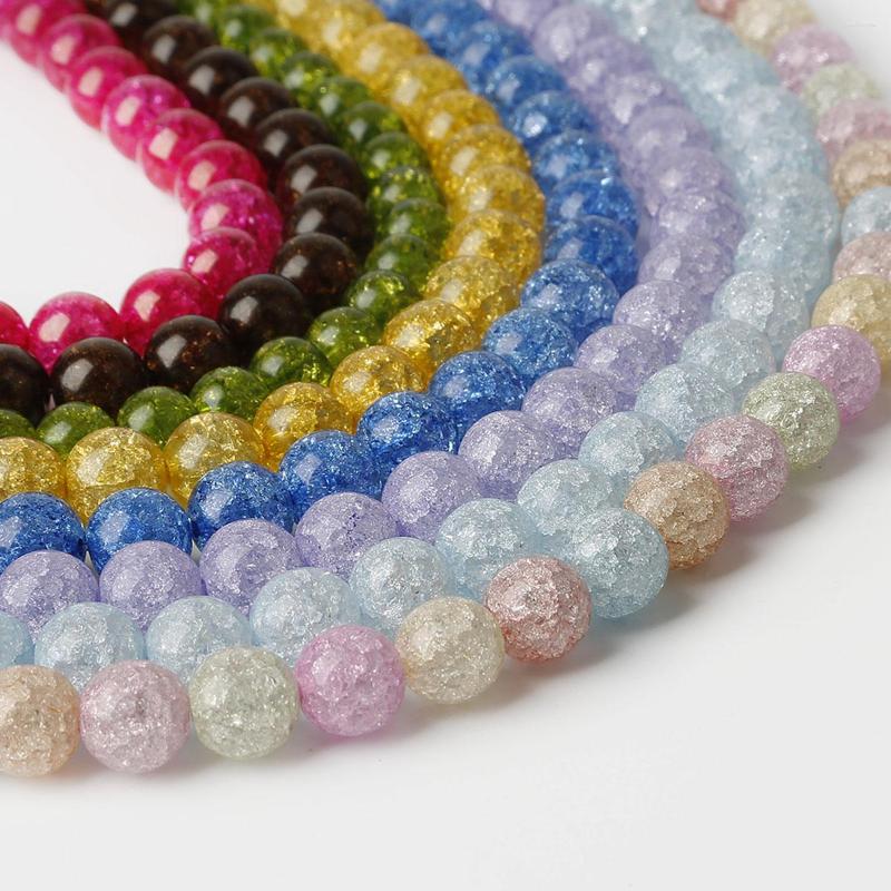 Beads 4/6/8/10/12mm Interior Cracked Glass Crystal Round Loose Spacer For Necklace Bracelet DIY Jewelry Making 15.5'