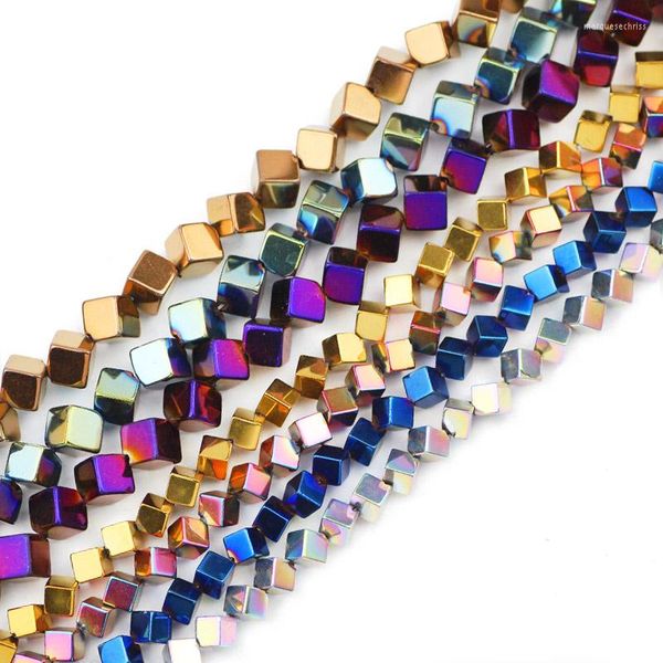 Perles 4/6 MM diagonale carré Cube hématite bleu rouge or vert violet pierre naturelle entretoise en vrac pour la fabrication de bijoux Bracelets à bricoler soi-même