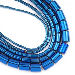 Perles 4x1/5x3/6x4MM bleu cylindre rond hématite pierre naturelle entretoise en vrac pour la fabrication de bijoux Bracelet à bricoler soi-même collier accessoires