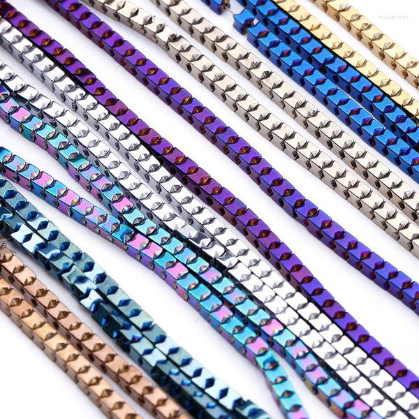 Cuentas de 4x2mm, serie de colores, junta galvanizada suelta cuadrada de hematita, fabricación de joyas DIY, piezas para collares y pulseras