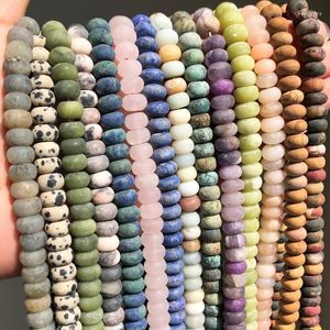 Perles 5 8mm Quartz rose givré mat Agates Jades Lapis Lazuli Rondelle pierre naturelle pour la fabrication de bijoux bracelet à bricoler soi-même