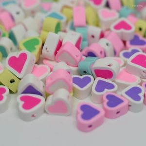 Perles 50pcs 10mm multicolore coeur argile entretoise polymère pour la fabrication de bijoux téléphone chaîne Bracelet accessoires faits à la main