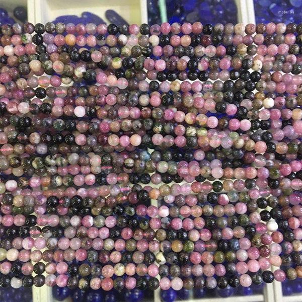 Cuentas redondas de 5mm para mujer, piedra de turmalina Natural, jaspes multicolores, ajuste holgado, pulsera Diy, collar, accesorios de joyería para mujer, 15 pulgadas B3445