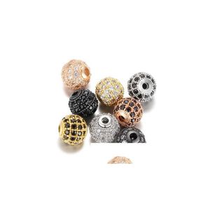 Perles 5Pcs / Lot Boule Ronde Cz 8Mm 10Mm Bricolage Métal Perle Laiton Micro Pave Cubique Zircone Entretoise Charmes En Gros Vnistar Drop Delivery Hom Dhgat